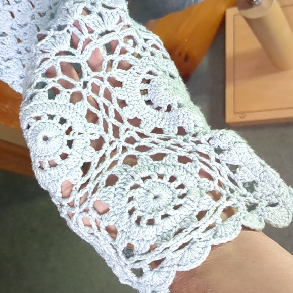 TRIBAL* boho bell sleeve picot trim tie front crochet long sleeve XL cardigan - Picture 4 of 10